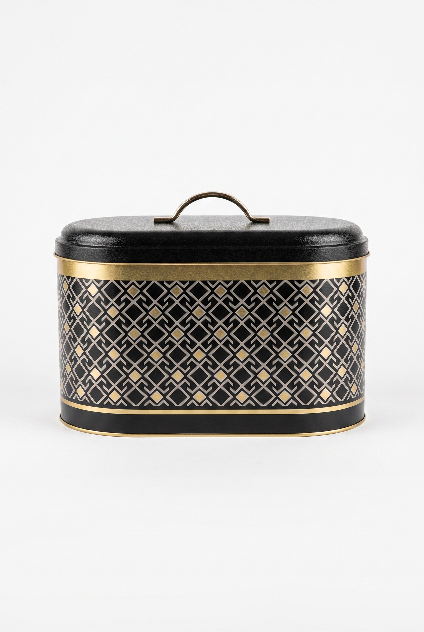 Lüks Art Deco Siyah & Altın Oval Metal Ekmek Kutusu - 10,4 Lt (178x338x200 mm) — Ekmeklik — görsel 4 / 5 — Tinbox