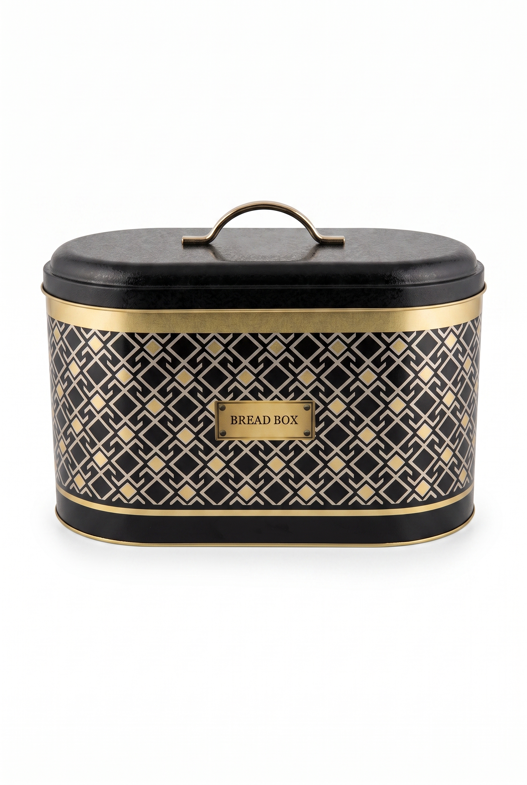 Lüks Art Deco Siyah & Altın Oval Metal Ekmek Kutusu - 10,4 Lt (178x338x200 mm) — Ekmeklik — görsel 5 / 5 — Tinbox