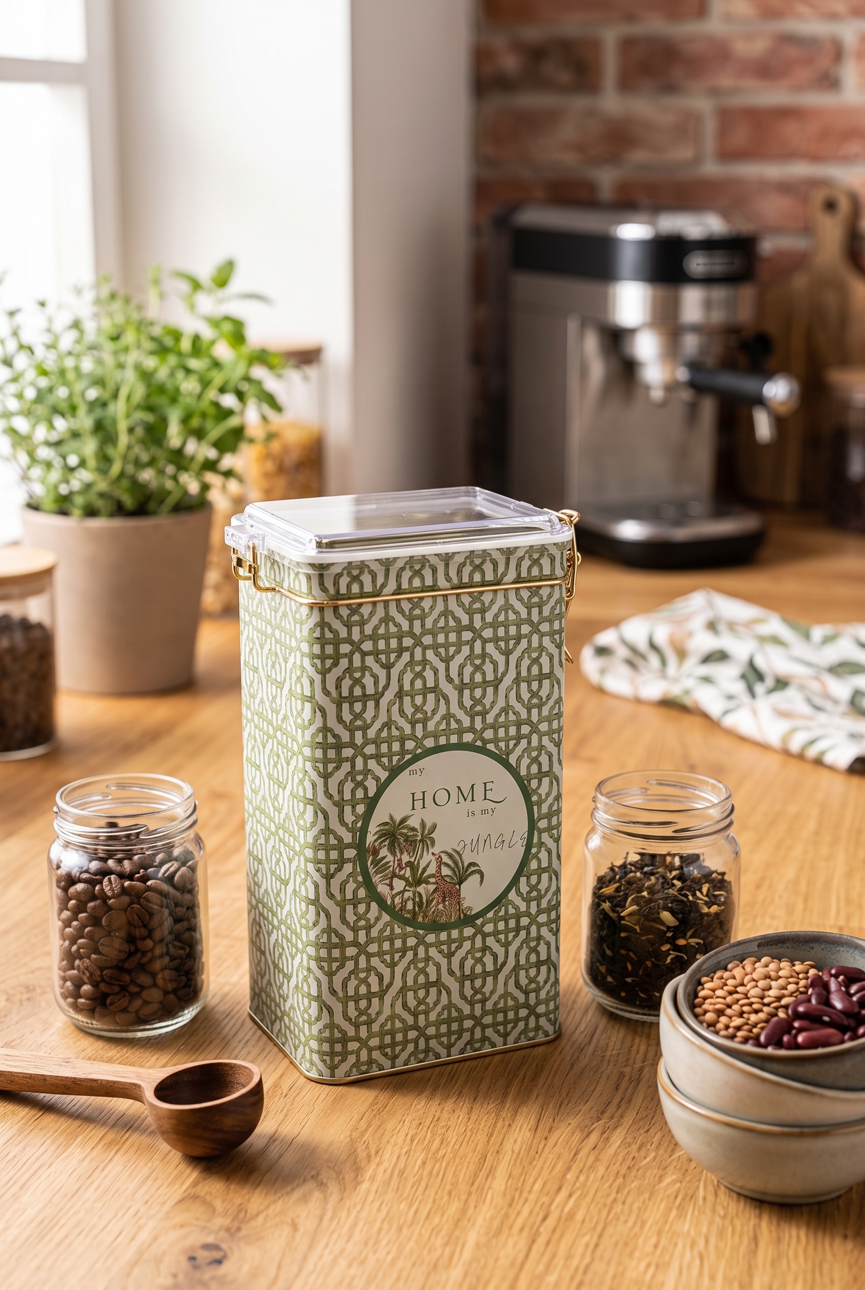 Forest Green Home Şeffaf Kilitli Kapak Metal Kutu - 1,3 lt / 75x100x190 mm — Dikdörtgen Kutular — görsel 1 / 3 — Tinbox