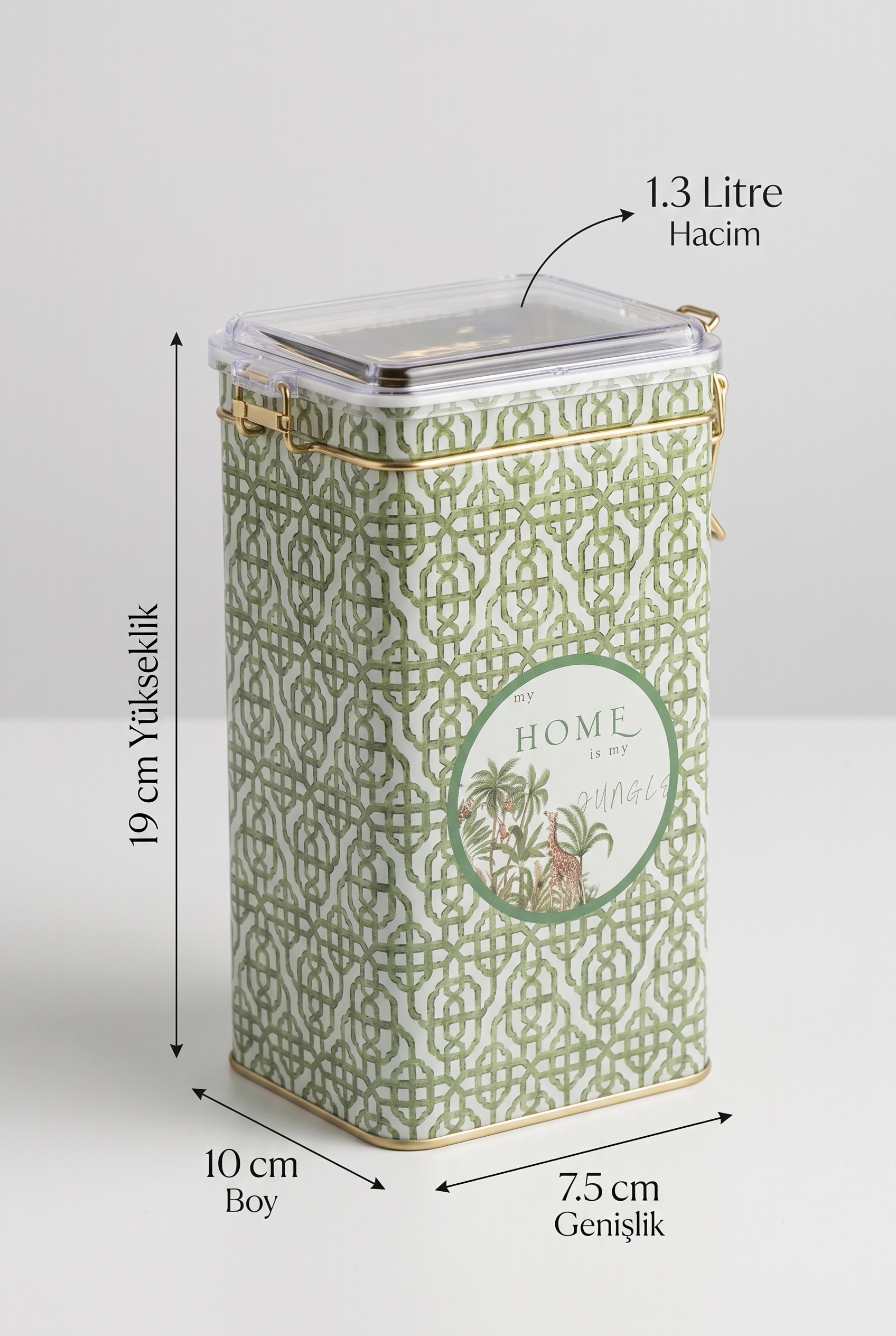 Forest Green Home Şeffaf Kilitli Kapak Metal Kutu - 1,3 lt / 75x100x190 mm — Dikdörtgen Kutular — görsel 2 / 3 — Tinbox